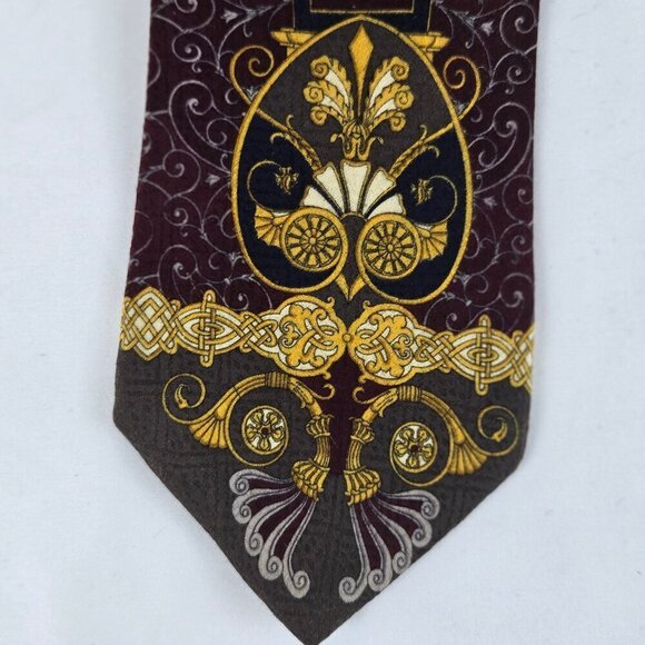 The Metropolitan Museum of Art 100% Silk Men's Tie Dark Red Gold Patterned - Picture 4 of 8